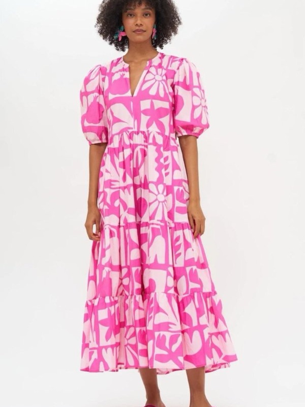 Oliphant Munthe Puff Sleeve Maxi Dress Twiggy Pink Cotton